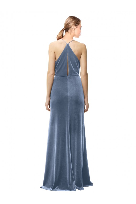Sleeveless Dusty Blue Keyhole Back A-Line Spaghetti Straps Prom Dress / Bridesmaid Dress Maidstone