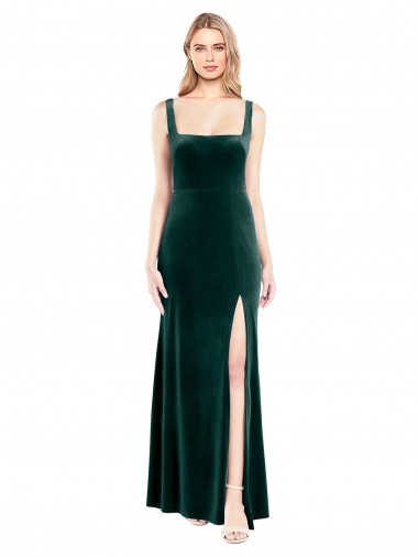 Sleeveless Dark Green A-Line Square Neck Prom Dress / Bridesmaid Dress Maidstone