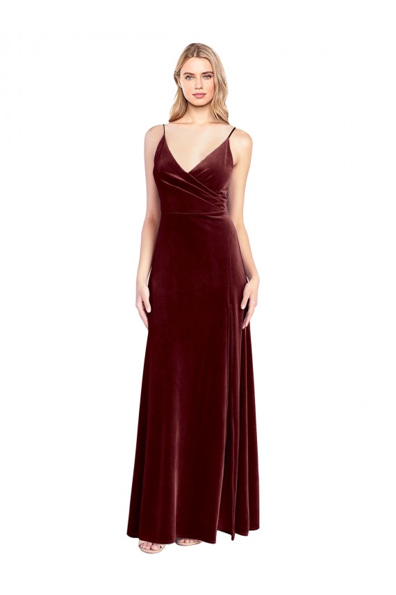 Sleeveless Burgundy V-Back A-Line V-Neck Black Tie Prom Dress / Bridesmaid Dress Maidstone