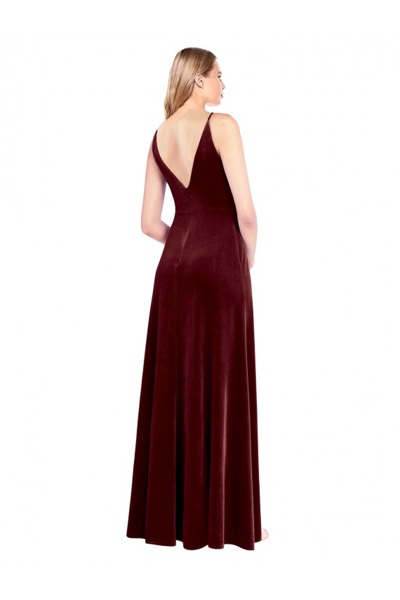 Sleeveless Burgundy V-Back A-Line V-Neck Black Tie Prom Dress / Bridesmaid Dress Maidstone