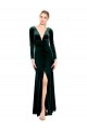 Long Sleeves Dark Green Open Back A-Line V-Neck Black Tie Prom Dress / Bridesmaid Dress Maidstone