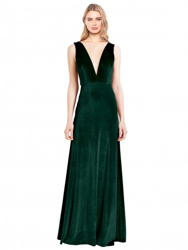 Sleeveless Dark Green V-Back A-Line V-Neck Bridesmaid Dress / Formal Dress Maidstone