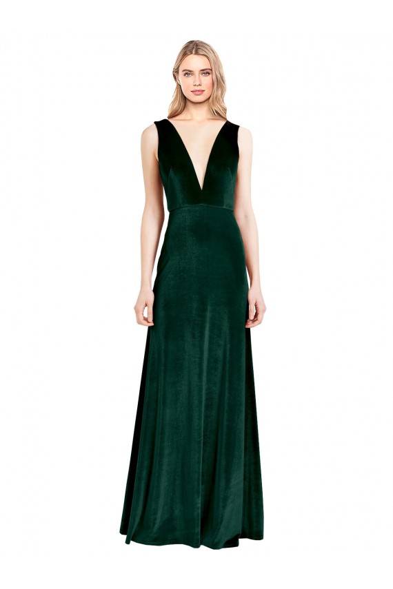 Sleeveless Dark Green V-Back A-Line V-Neck Bridesmaid Dress / Formal Dress Maidstone