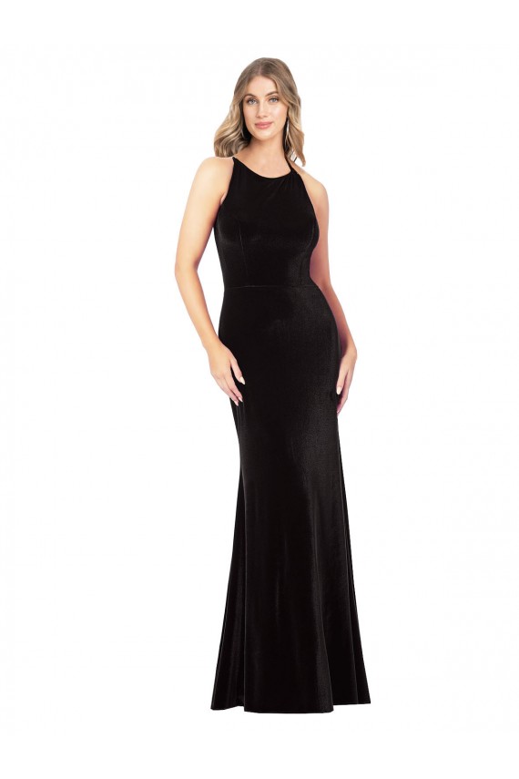 Sleeveless Black Criss Cross Back Sheath Spaghetti Straps Formal Evening Gown / Prom Dress / Bridesmaid Dress Maidstone
