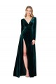 Long Sleeves Dark Green A-Line V-Neck Black Tie Evening Gown / Prom Dress / Bridesmaid Dress Maidstone