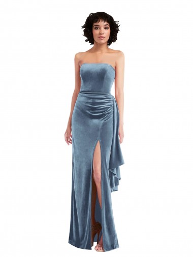 Sleeveless Dusty Blue Low Back Sheath Strapless Formal Evening Gown / Prom Dress / Bridesmaid Dress Maidstone