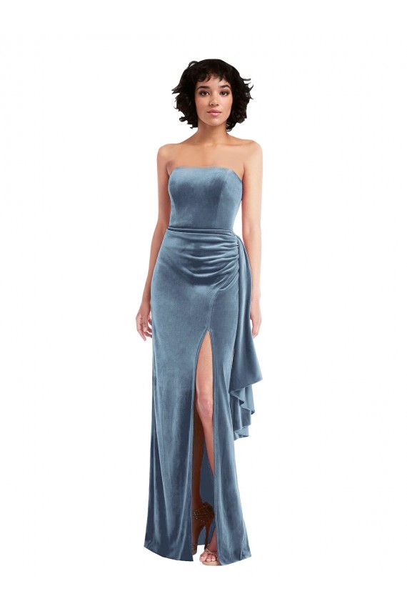 Sleeveless Dusty Blue Low Back Sheath Strapless Formal Evening Gown / Prom Dress / Bridesmaid Dress Maidstone