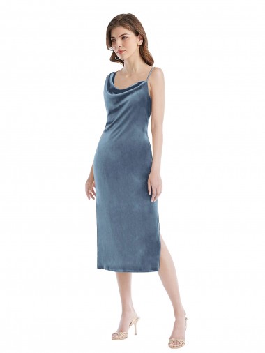 Sleeveless Dusty Blue Sheath One Shoulder Semi Formal Evening Dress / Prom Dress / Bridesmaid Dress Maidstone