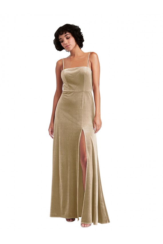 Sleeveless Champagne Low Back A-Line Square Neck Formal Evening Gown / Prom Dress / Bridesmaid Dress Maidstone