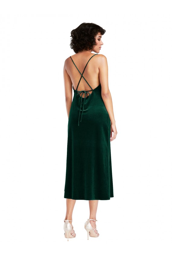 Sleeveless Dark Green Criss Cross Open Back Sheath Cowl Neck Black Tie Evening Gown / Prom Dress / Bridesmaid Dress Maidstone