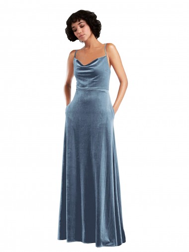 Sleeveless Dusty Blue Criss Cross Open Back Sheath Cowl Neck Semi Formal Evening Dress / Prom Dress / Bridesmaid Dress Maidstone