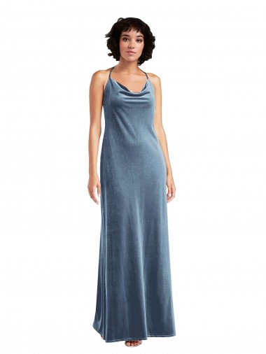 Sleeveless Dusty Blue V-Back Sheath Cowl Neck Bridesmaid Dress / Evening Dress Maidstone