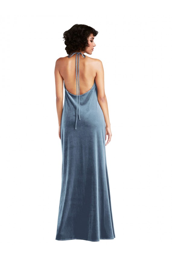 Sleeveless Dusty Blue V-Back Sheath Cowl Neck Bridesmaid Dress / Evening Dress Maidstone