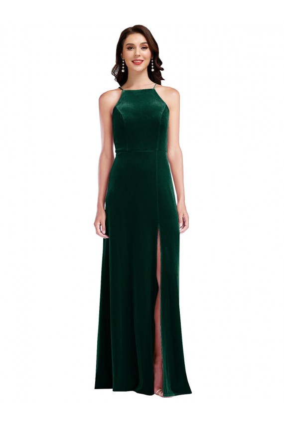Sleeveless Dark Green A-Line Halter Neck Semi Formal Evening Dress / Prom Dress / Bridesmaid Dress Maidstone