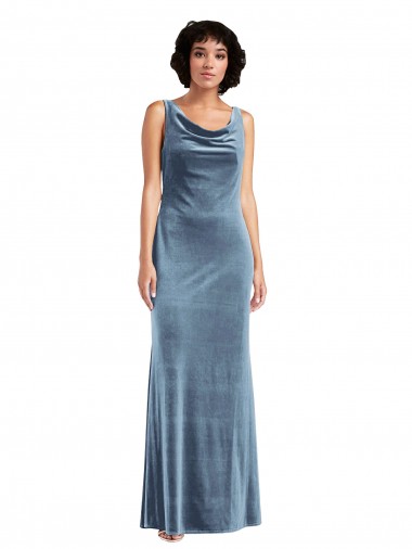 Sleeveless Dusty Blue V-Back Sheath Cowl Neck Evening Dress / Bridesmaid Dress Maidstone