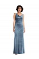 Sleeveless Dusty Blue V-Back Sheath Cowl Neck Evening Dress / Bridesmaid Dress Maidstone