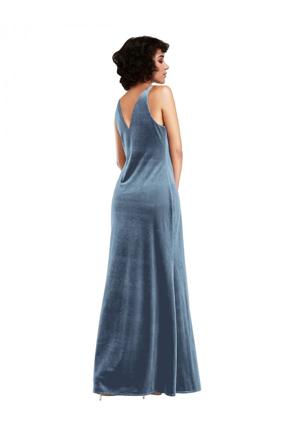 Sleeveless Dusty Blue V-Back Sheath Cowl Neck Evening Dress / Bridesmaid Dress Maidstone