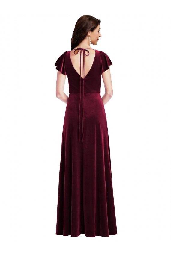 Flutter Sleeves Burgundy A-Line V-Neck Semi Formal Evening Dress / Prom Dress / Bridesmaid Dress Maidstone