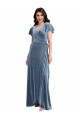 Flutter Sleeves Dusty Blue A-Line V-Neck Black Tie Evening Gown / Prom Dress / Bridesmaid Dress Maidstone