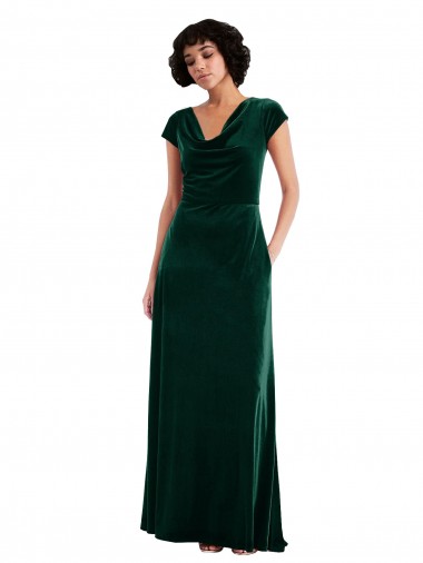 Cap Sleeves Dark Green A-Line Cowl Neck Black Tie Evening Gown / Prom Dress / Bridesmaid Dress Maidstone
