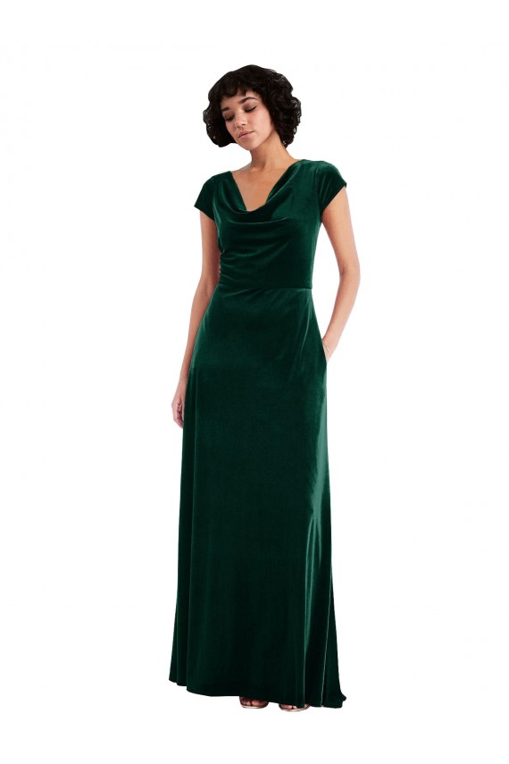 Cap Sleeves Dark Green A-Line Cowl Neck Black Tie Evening Gown / Prom Dress / Bridesmaid Dress Maidstone