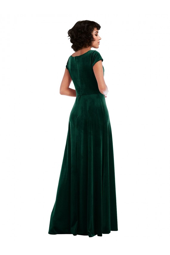 Cap Sleeves Dark Green A-Line Cowl Neck Black Tie Evening Gown / Prom Dress / Bridesmaid Dress Maidstone