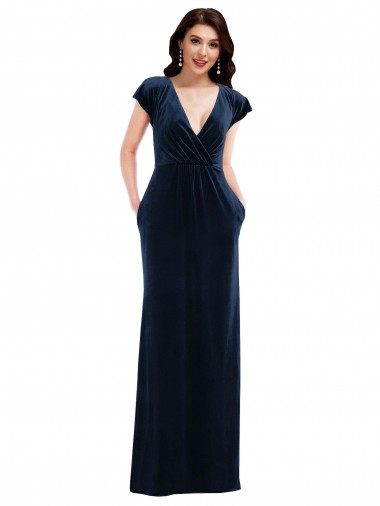 Flutter Sleeves Dark Navy A-Line V-Neck Formal Dress / Bridesmaid Dress Maidstone