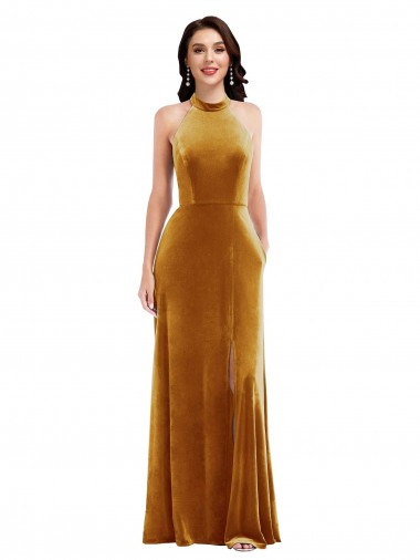 Sleeveless Gold Keyhole Back Trumpet Halter Neck Semi Formal Evening Dress / Prom Dress / Bridesmaid Dress Maidstone