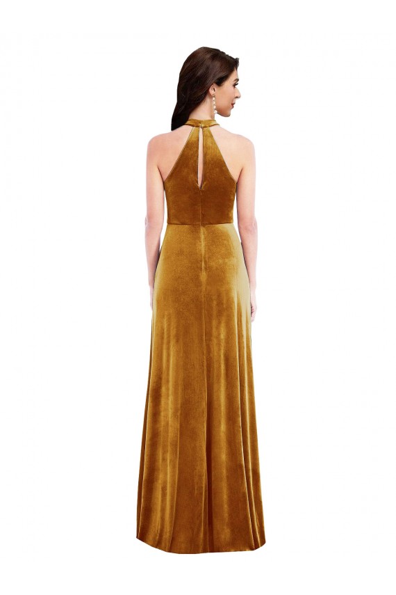 Sleeveless Gold Keyhole Back Trumpet Halter Neck Semi Formal Evening Dress / Prom Dress / Bridesmaid Dress Maidstone