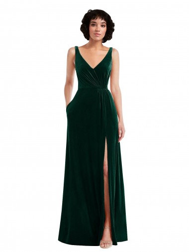 Sleeveless Dark Green V-Back A-Line V-Neck Bridesmaid Dress / Evening Dress Maidstone