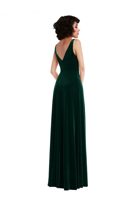 Sleeveless Dark Green V-Back A-Line V-Neck Bridesmaid Dress / Evening Dress Maidstone
