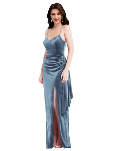 Sleeveless Dusty Blue Low Back Trumpet Spaghetti Straps Formal Evening Gown / Prom Dress / Bridesmaid Dress Maidstone