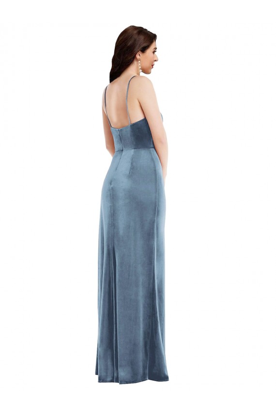 Sleeveless Dusty Blue Low Back Trumpet Spaghetti Straps Formal Evening Gown / Prom Dress / Bridesmaid Dress Maidstone