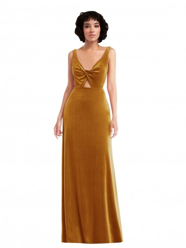 Sleeveless Gold V-Back Trumpet V-Neck Semi Formal Evening Dress / Prom Dress / Bridesmaid Dress Maidstone