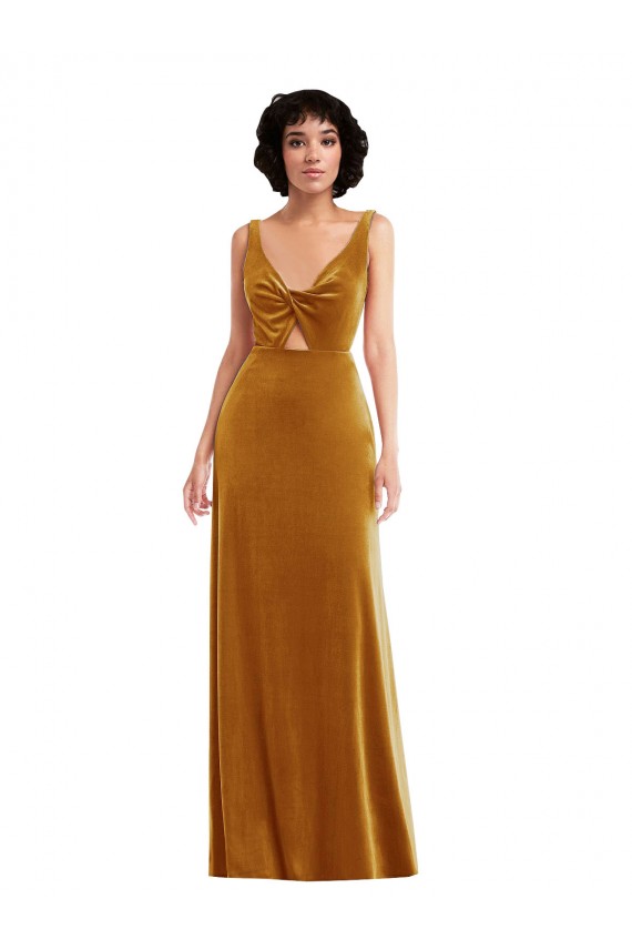 Sleeveless Gold V-Back Trumpet V-Neck Semi Formal Evening Dress / Prom Dress / Bridesmaid Dress Maidstone
