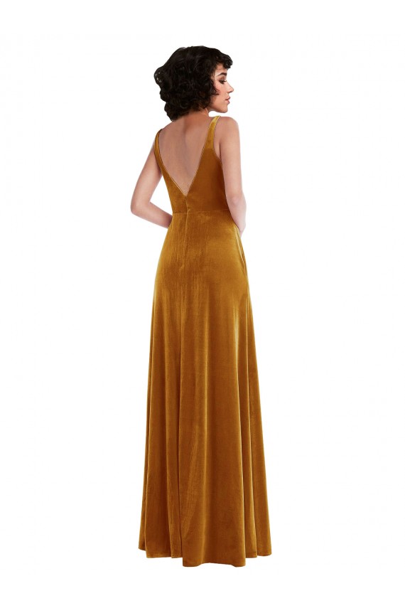 Sleeveless Gold V-Back Trumpet V-Neck Semi Formal Evening Dress / Prom Dress / Bridesmaid Dress Maidstone