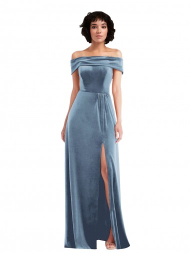 Sleeveless Dusty Blue A-Line Off the Shoulder Semi Formal Evening Dress / Prom Dress / Bridesmaid Dress Maidstone