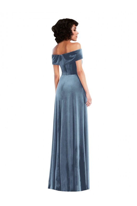 Sleeveless Dusty Blue A-Line Off the Shoulder Semi Formal Evening Dress / Prom Dress / Bridesmaid Dress Maidstone