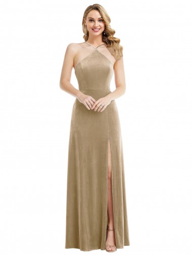 Sleeveless Champagne Open Back A-Line Halter Neck Semi Formal Evening Dress / Prom Dress / Bridesmaid Dress Maidstone