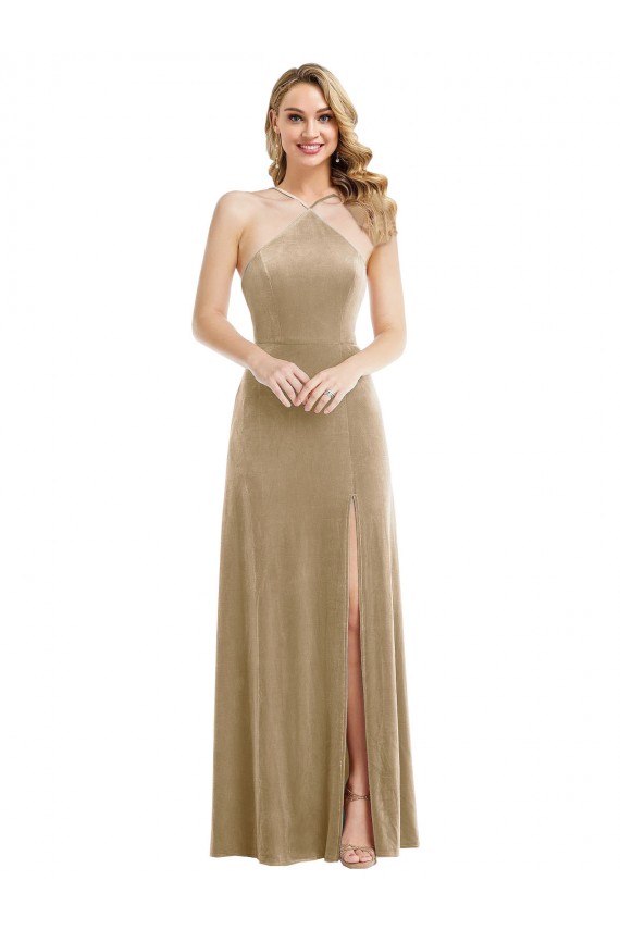 Sleeveless Champagne Open Back A-Line Halter Neck Semi Formal Evening Dress / Prom Dress / Bridesmaid Dress Maidstone