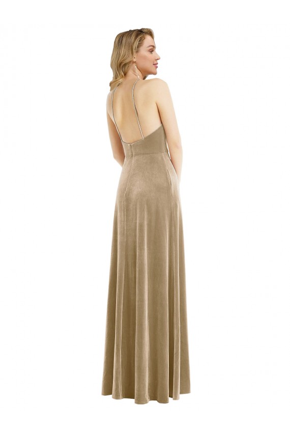 Sleeveless Champagne Open Back A-Line Halter Neck Semi Formal Evening Dress / Prom Dress / Bridesmaid Dress Maidstone