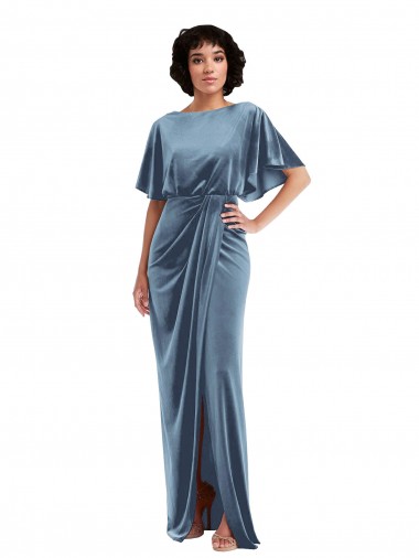 Flutter Sleeves Dusty Blue Open Back Sheath Semi Formal Evening Dress / Prom Dress / Bridesmaid Dress Maidstone