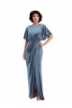 Flutter Sleeves Dusty Blue Open Back Sheath Semi Formal Evening Dress / Prom Dress / Bridesmaid Dress Maidstone