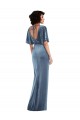 Flutter Sleeves Dusty Blue Open Back Sheath Semi Formal Evening Dress / Prom Dress / Bridesmaid Dress Maidstone