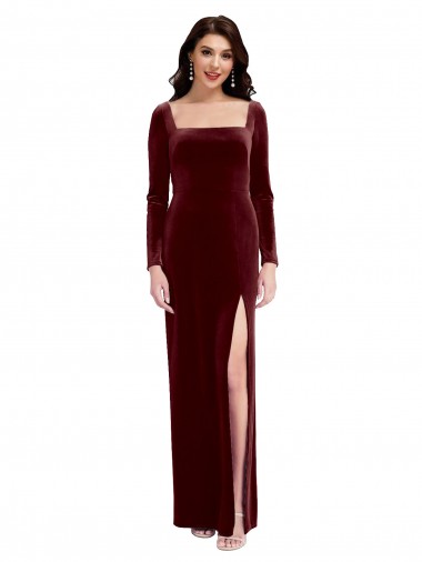 Long Sleeves Burgundy Low Back A-Line Spaghetti Straps Prom Dress / Bridesmaid Dress Maidstone