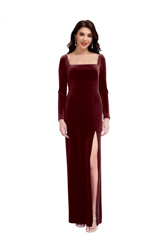 Long Sleeves Burgundy Low Back A-Line Spaghetti Straps Prom Dress / Bridesmaid Dress Maidstone