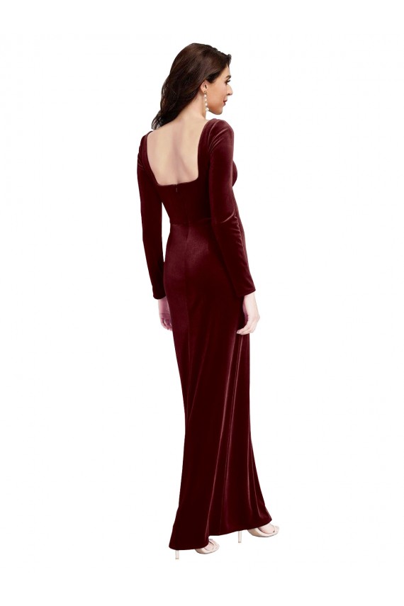 Long Sleeves Burgundy Low Back A-Line Spaghetti Straps Prom Dress / Bridesmaid Dress Maidstone