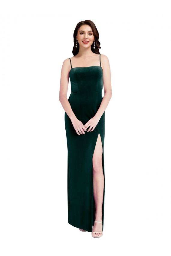 Sleeveless Dark Green Low Back Sheath Spaghetti Straps Prom Dress / Bridesmaid Dress Maidstone