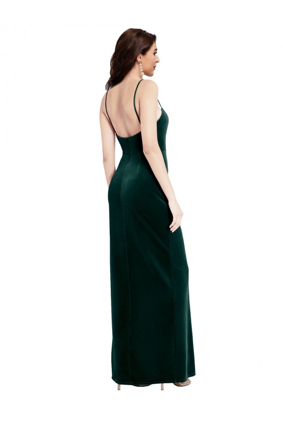 Sleeveless Dark Green Low Back Sheath Spaghetti Straps Prom Dress / Bridesmaid Dress Maidstone