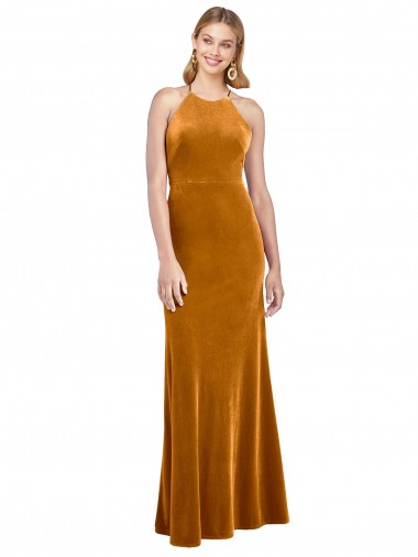 Sleeveless Gold Criss Cross Open Back A-Line Halter Neck Formal Evening Gown / Prom Dress / Bridesmaid Dress Maidstone